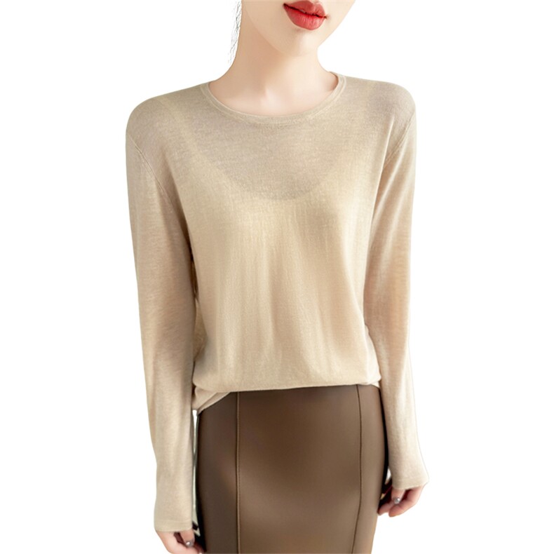 2025春夏圆领套头纯羊毛针织衫女纯色简约气质百搭休闲减龄小衫,女装羊毛衫,诚赞羊绒