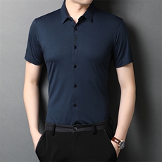 QLM99128男士2023年夏季新款短袖修身衬衣薄款纯色衬衫免烫P52，男装衬衫，电商B360