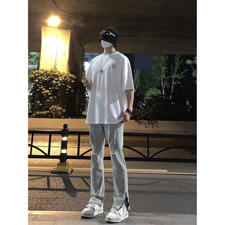 B221 美式ins高街暗黑拉链小脚弹力破洞牛仔裤 LK23060-P65 控88图片