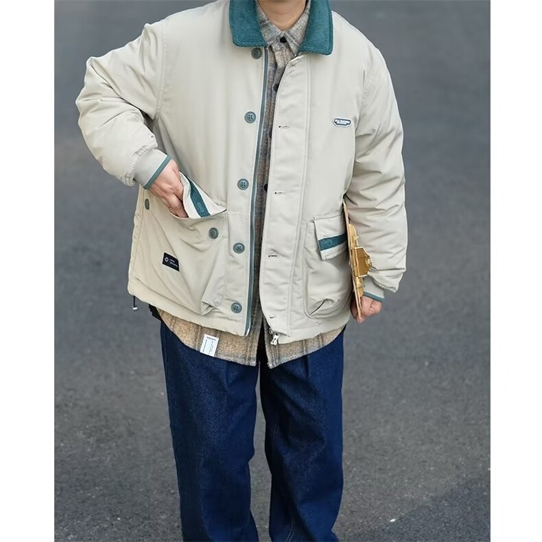 冬季vintage日系复古翻领宽松工装潮牌男加厚羽绒服夹克情侣外套,男装羽绒服,星座1210-1