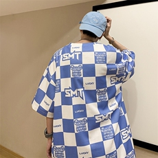 华夫格印花松休闲短袖T恤港风五分半截袖XFT221-P30控48，男装T恤，电商B370