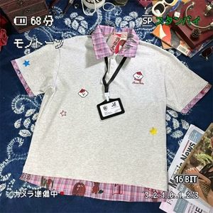 潮牌小狗刺绣拼接假两件短袖女男夏季POLO衫t恤宽松上衣图片