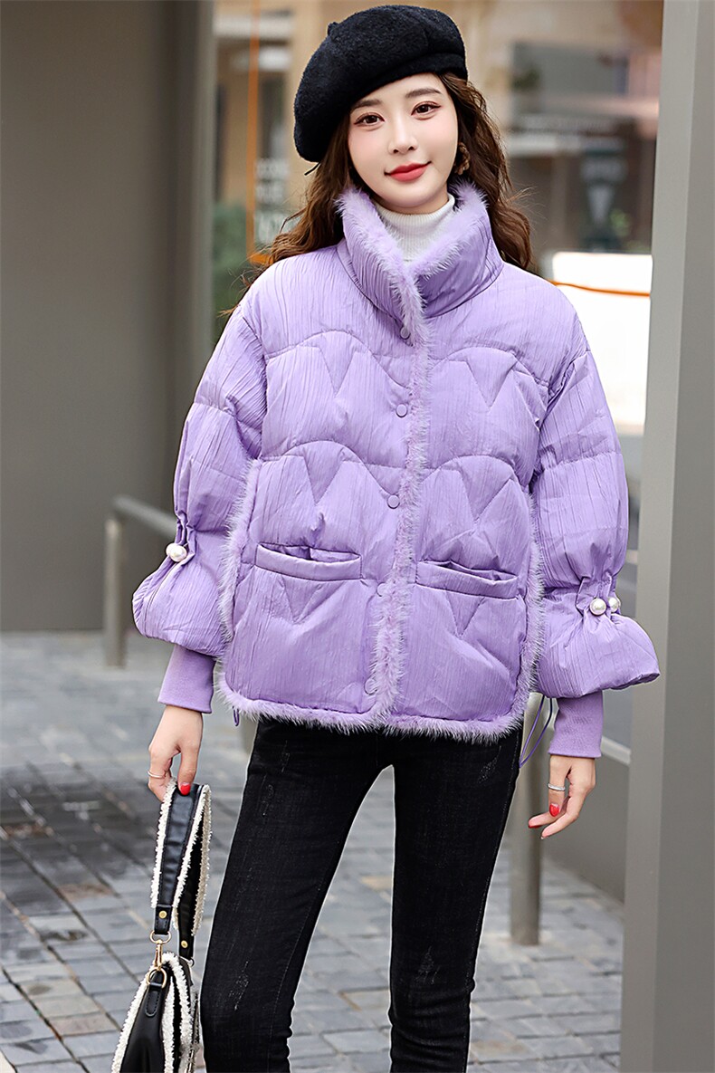 小香风水貂毛拼接羽绒服女2025冬新款洋气减龄超好看白鸭绒外套,女装羽绒服,歌伊格美