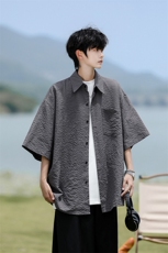 8XL-M泡泡纱盐缩肌理短袖衬衫男夏季冰丝外套防晒衬衣DC28011P36，男装衬衫，电商B312