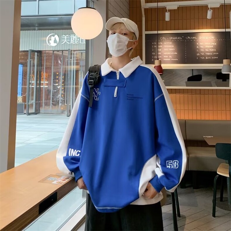春秋季polo领卫衣男宽松潮流港风百搭长袖上衣外套W015-P40,男装卫衣,星座308B-2