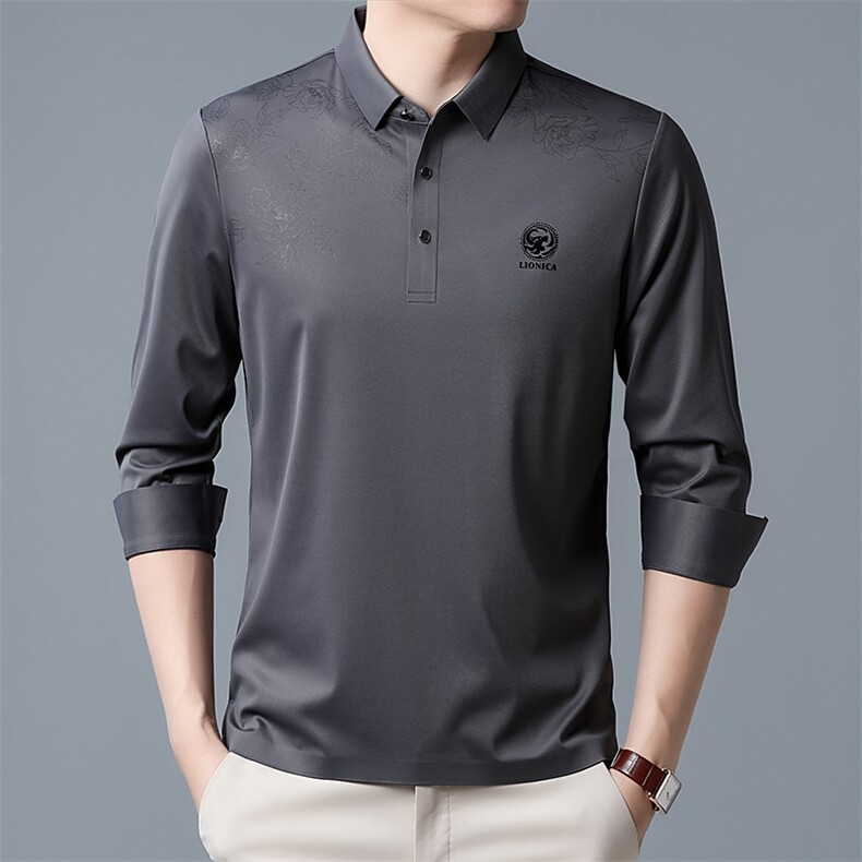 2022爸爸装春秋薄款长袖t恤男士中老年翻领POLO衫打底上衣服T,男装T恤,钱塘6003（原4033）