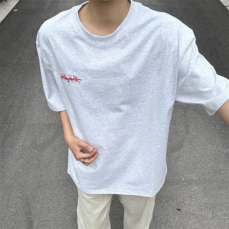 万针全刺绣工艺抖音得物高品质260克重磅纯棉双纱美式高街短袖T恤图片