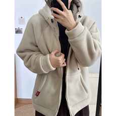 摇粒绒加绒加厚连帽拉链卫衣外套GS02加绒-P55成分100聚酯纤维，女装短外套，星座1302