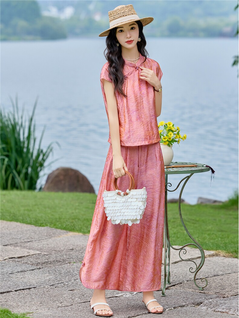 （现货）新中式时尚立领套装2026夏季新款提花修身显瘦气质套裤,女装套装/套裙,难舍钰依