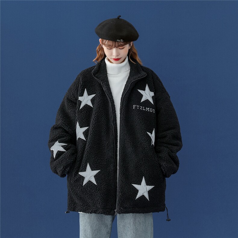1中性羊羔毛加棉加厚棉衣男潮反光星夹克外套男YG7516P125控158，女装棉衣/棉服，星座226-2