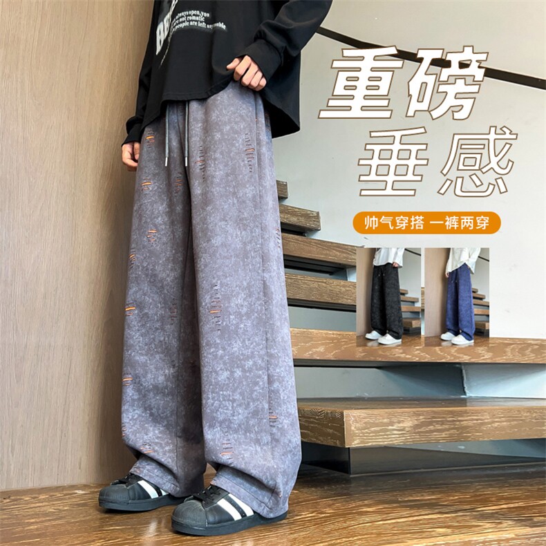 ！2025秋冬新款男士潮牌破洞休闲直筒裤情侣卫裤WK2101特P45图片