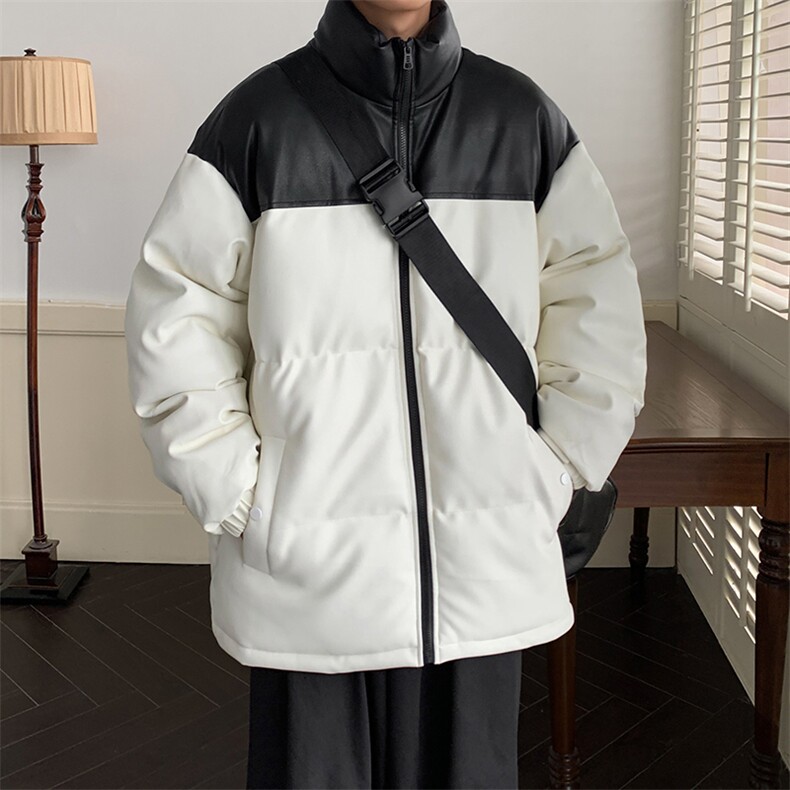 港风潮牌新款亮皮防水立领棉服潮流保暖棉衣M083-P100控139,男装棉衣,星座717