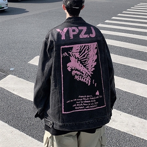 M-5XL大码重工艺春秋季高街宽松复古牛仔外套潮牌夹克衬衫A161
