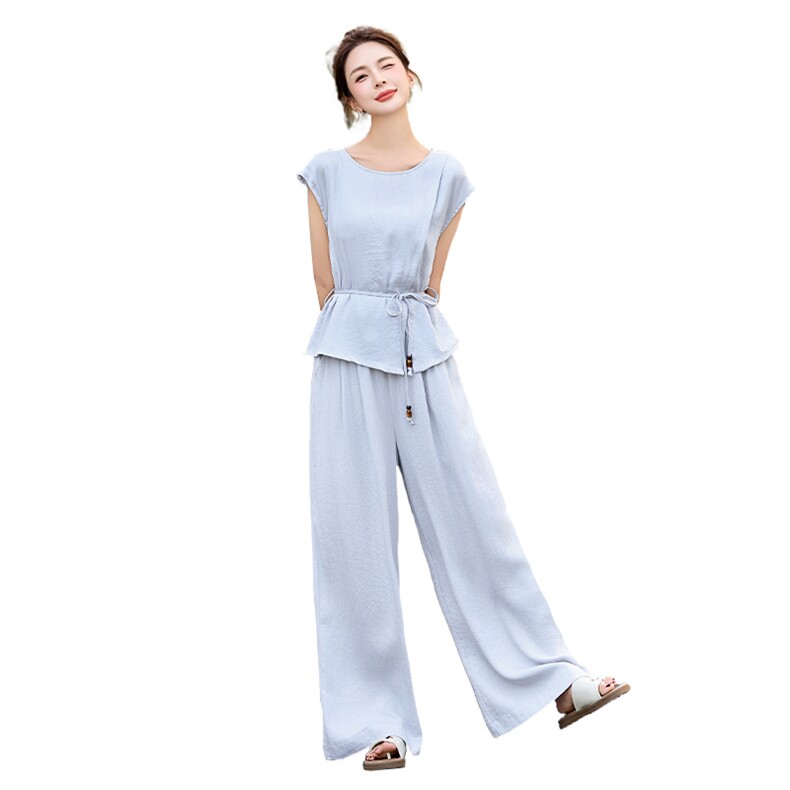 时尚套装女2025夏新款高级感气质女神范洋气超火显瘦阔腿裤两件套,女装套装/套裙,采品优优