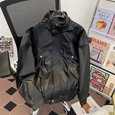 复古机车服pu皮衣外套男士休闲短款春秋季高级感飞行员翻领皮夹克，男装皮衣，星座601-1