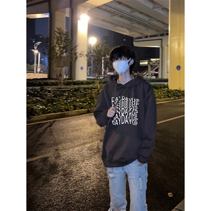 波纹扭曲印花LOGO男女情侣潮牌连帽卫衣图片