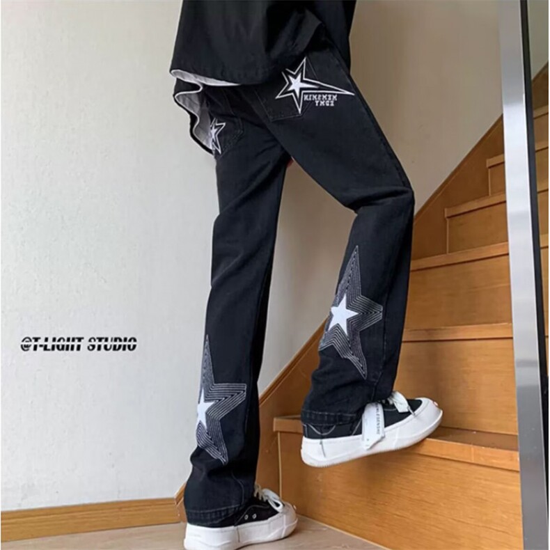 美式高街刺绣星星牛仔裤男修身直筒微喇裤513ACK2343P32,男装牛仔裤,星座513A