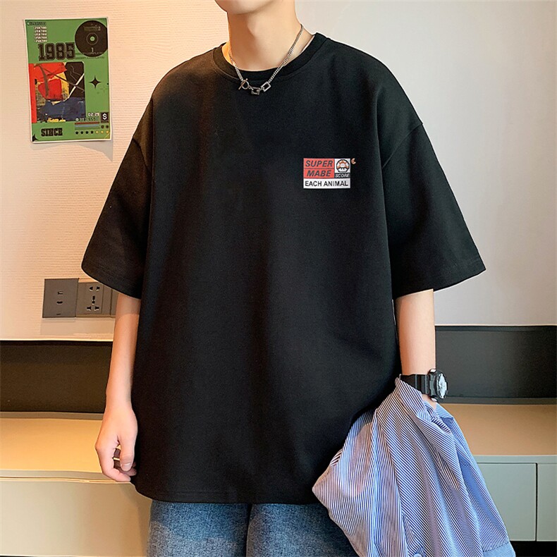 麂皮绒圆领短袖t恤男士休闲新款潮流宽松青少年上衣服A409-1,男装T恤,电商A409-1