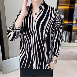 V领polo衫男痞帅衬衫短袖夏季冰丝男装2025新款夏装男式七分袖t恤图片