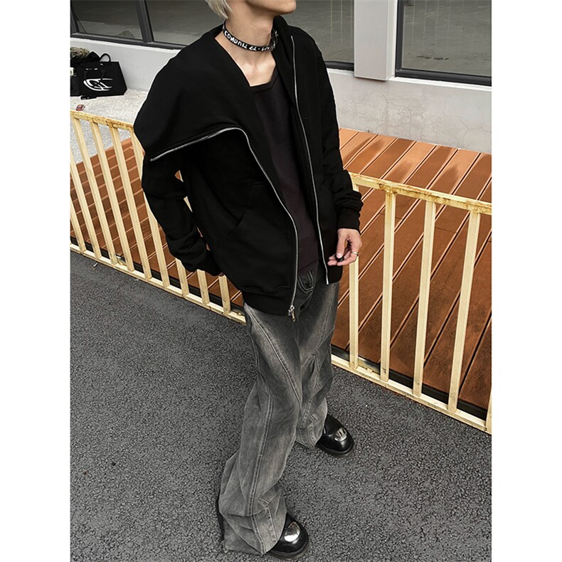 B221美式ins高街暗黑拉链宽松开衫卫衣连帽外套SY2314-P80控108,男装卫衣,电商B221