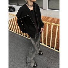 B221美式ins高街暗黑拉链宽松开衫卫衣连帽外套SY2314-P80控108，男装卫衣，电商B221