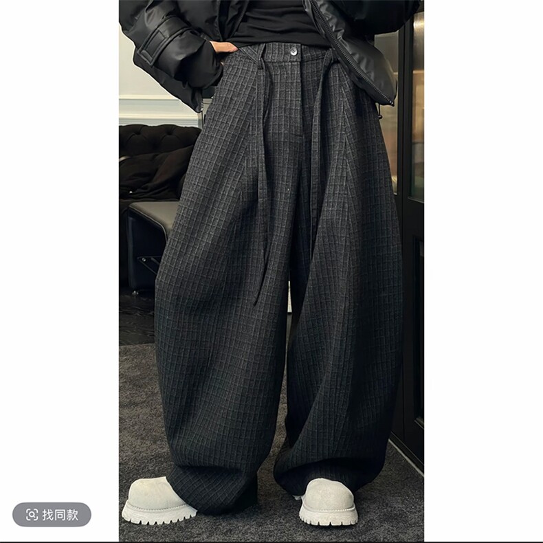 秋冬高级小众加厚毛呢格子休闲弯刀阔腿长袖男K1005-P78（网图）,男装卫衣,电商B267