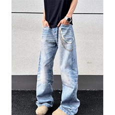高街浅色牛仔裤男春秋2025新款高腰显瘦直筒宽松阔腿裤子NZ6087，男装牛仔裤，星座1116A（原606A-3）