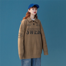 中性风秋/冬潮流时尚印花百搭保暖纽扣翻领情侣毛衣M3002P75控98，男装针织衫/毛衣，A247A