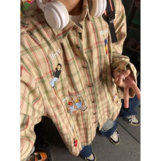 格子长袖衬衫春秋复古休闲宽松运动衬衣潮牌痞帅外套CY1100-P39，男装衬衫，星座412-3