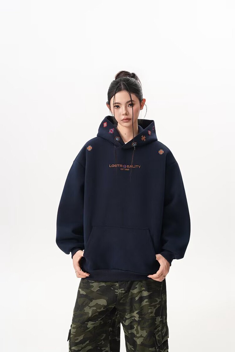 原图刺绣连帽卫衣2025秋冬季新款连帽套头保暖运动服休闲上衣,男装棉衣,星座218-8