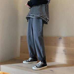20港风宽松百搭牛仔裤男 韩版直筒长裤子松紧腰休闲裤 K502/P45图片