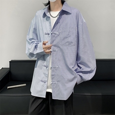 新中式衬衫男士长袖条纹拼色韩版潮流2024秋季新款外套CY978-P38，男装衬衫，星座412-3