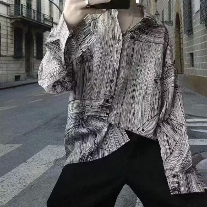 2025港味潮男宽松韩版ing时髦百搭个性衬衫长袖衬衣韩风,男装衬衫,星座1210-1