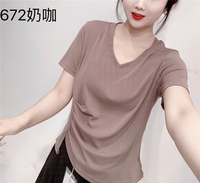 2025时尚简约百搭短袖侧收腰，女装T恤，思沃羊绒