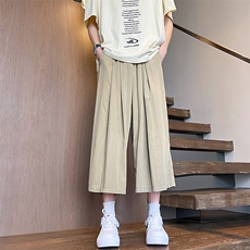 8XL-M特大码阔腿山本裤冰丝裤男薄七分裤褶皱慵懒凉凉裤K977P45，男装牛仔裤，电商D206-1
