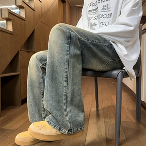 男士男款潮牌牛仔裤休闲百搭春季款宽松直筒喇叭长裤子J8091-P45图片