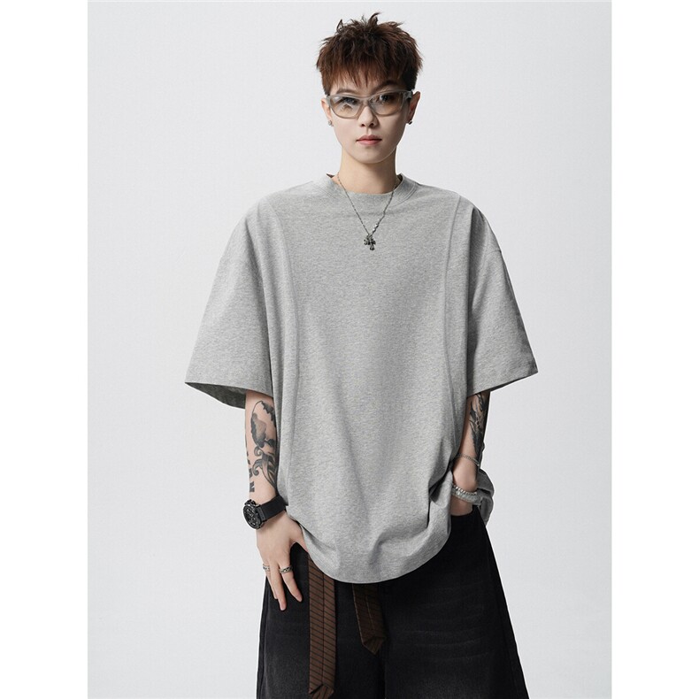 夏季新款剪裁重磅索罗娜凉感廓形解构设计百搭打底简约TD423P25,男装T恤,电商A335-1（原A458）