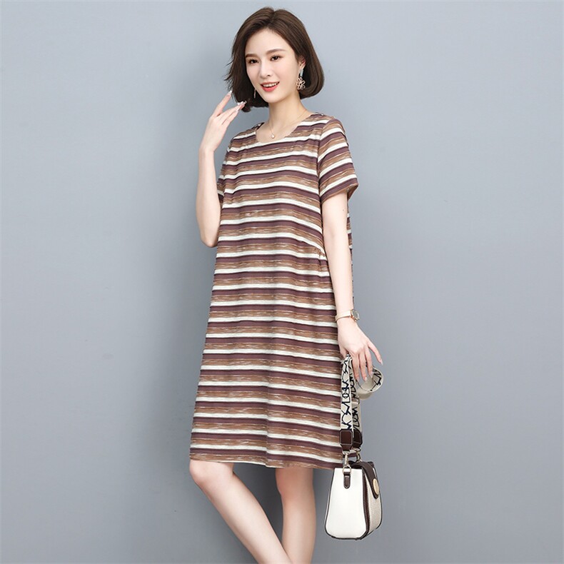 条纹连衣裙女2022年夏季新款气质显瘦高级感裙子潮,女装连衣裙,忆绮罗