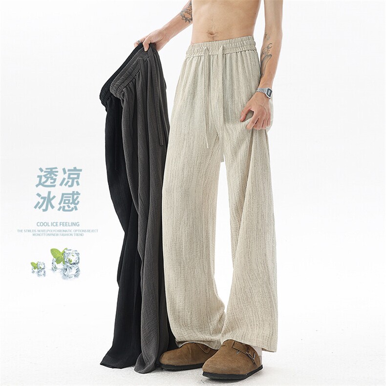 冰丝棉麻阔腿凉凉裤男夏季薄款透气直筒休闲裤美式慵懒感山本裤子,男装休闲裤,电商A102