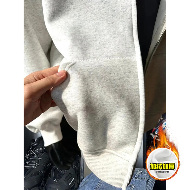 480G重磅加绒硬挺boxy男女秋冬美式高街双头双拉链卫衣开衫厚外套,女装短外套,电商A486-1