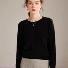 2025年秋季常规套头单件长袖一线圆领时尚百搭通勤，女装针织衫/毛衣，航淼羊绒