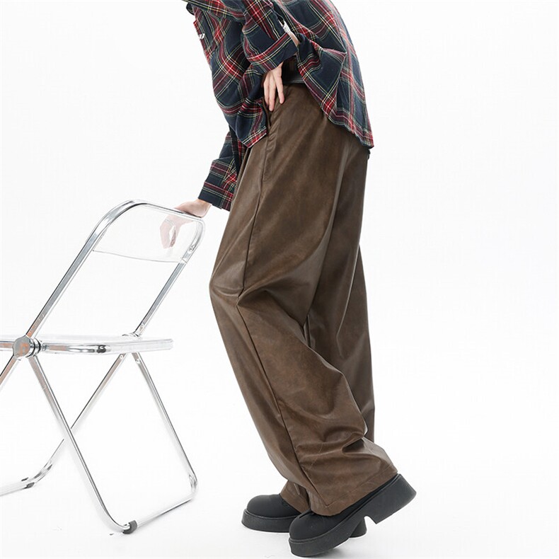 8XL-M特大码皮裤男直通休闲裤软软PU皮宽松阔腿男K9102P75控95，男装皮裤，电商D206-1