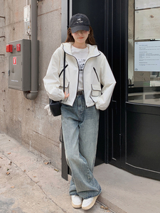 独特超好看白色冲锋衣外套女春秋2025新款高级感工装短款小夹克图片