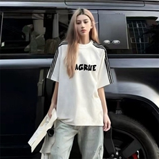 抖音得物品质二开240克宽松纯棉美式潮牌印花三条杠中性风短袖T恤，男装T恤，电商A486-1