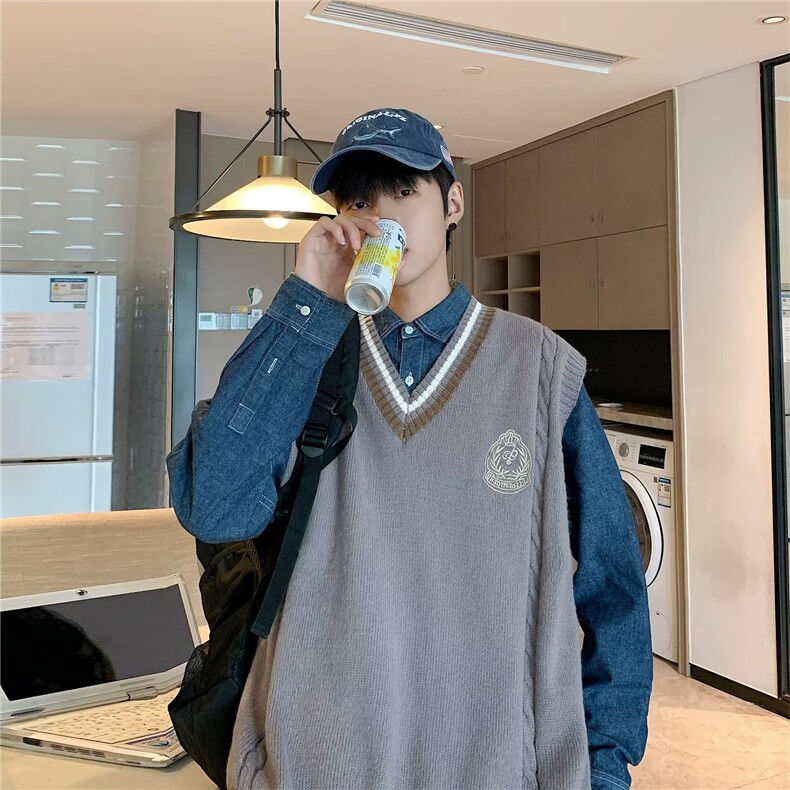 佐藤高校制服背心针织衫秋季新款大码学院风马甲毛衣,男装背心/马甲,星座1013