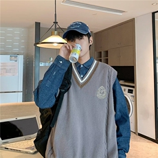 佐藤高校制服背心针织衫秋季新款大码学院风马甲毛衣，男装背心/马甲，星座1013