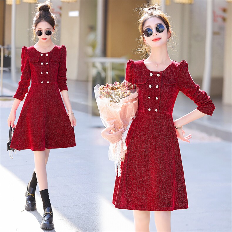 法式礼服连衣裙2025春秋季显瘦A字裙，女装连衣裙，意芙