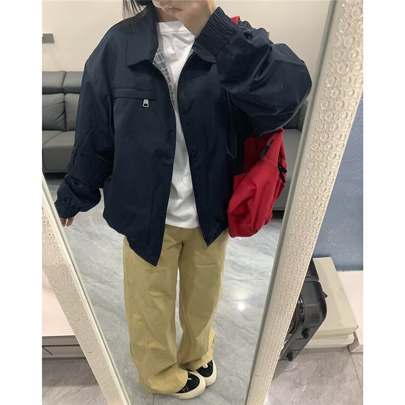 正反两面穿格子翻领外套女春秋痞帅高街中性原宿港风宽松夹克男潮,男装夹克,星座1210-1