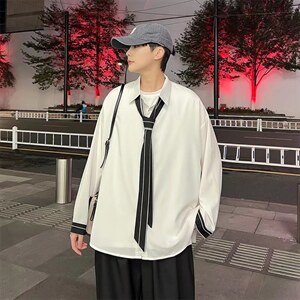 长袖领带衬衫春款男港风潮流C8829图片