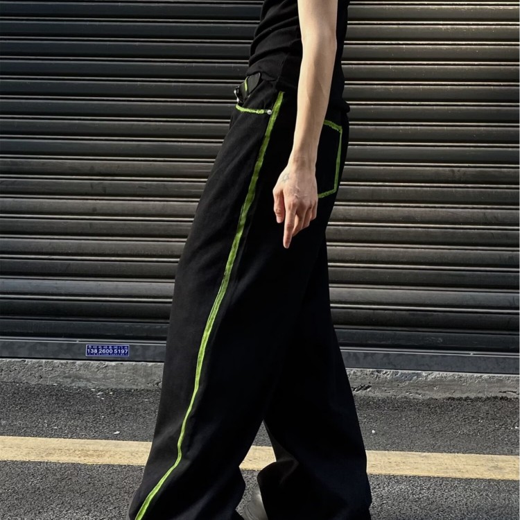 手绘涂鸦黑色牛仔裤男女宽松加长阔腿拖地裤休闲裤网图GXB19-P48,男装牛仔裤,星座302B-2